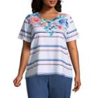 Alfred Dunner Sun City Floral Stripe Tee- Plus