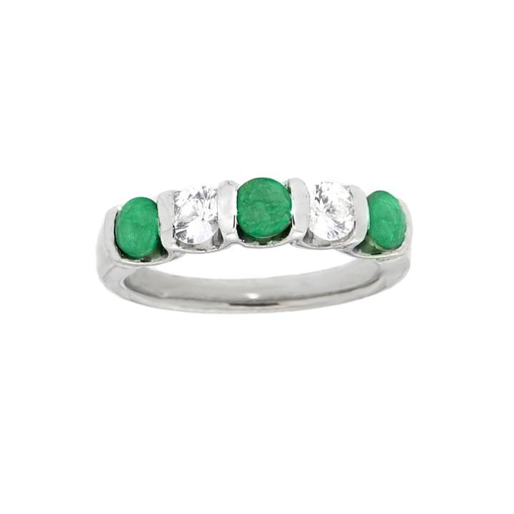 Womens Green Emerald Sterling Silver Side Stone Ring