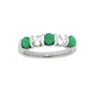 Womens Green Emerald Sterling Silver Side Stone Ring