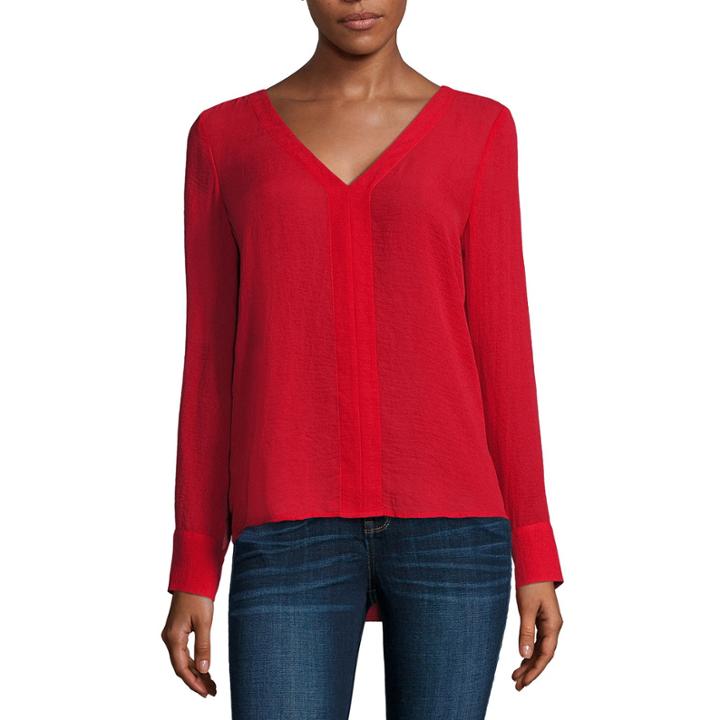 A.n.a Long Sleeve V Neck Georgette Blouse