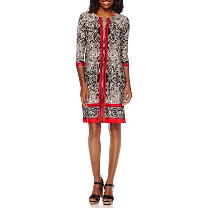Studio 1 3/4-sleeve Paisley-print Shift Dress