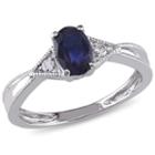Womens Diamond Accent Genuine Oval Blue Sapphire 14k Gold Cocktail Ring