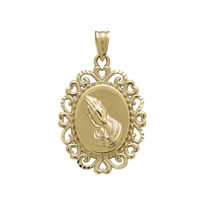 Tesoro&trade; 14k Yellow Gold Praying Hands With Gloria A Dios Pendant
