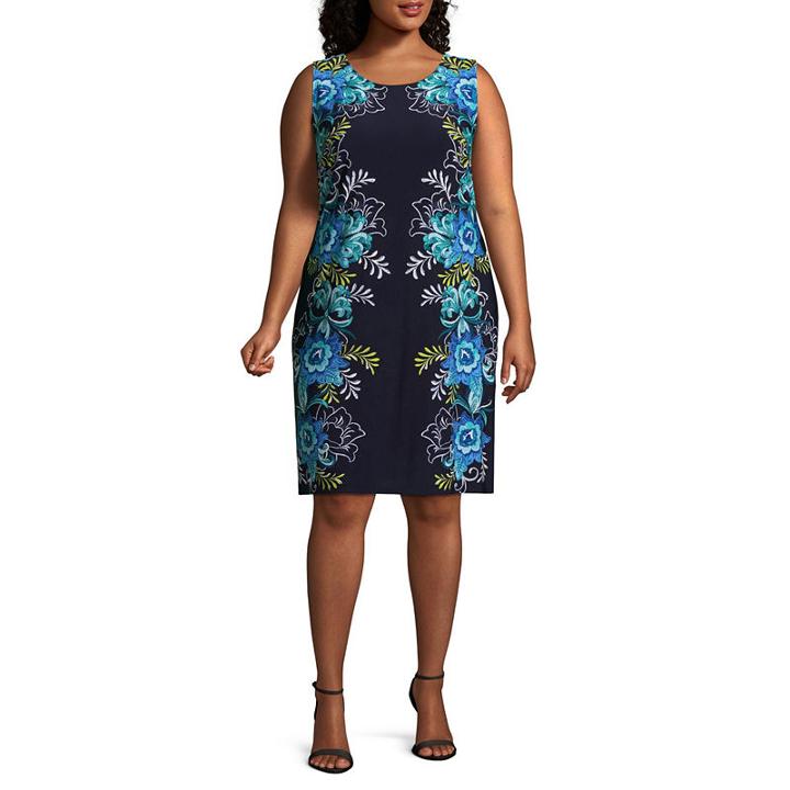 Msk Sleeveless Floral Shift Dress - Plus