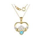 Heart-shaped Genuine Blue Topaz And Diamond-accent Claddagh Pendant Necklace
