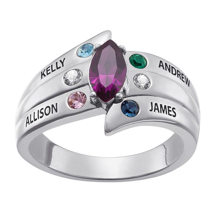 Personalized Womens Cubic Zirconia Sterling Silver Oval Cocktail Ring