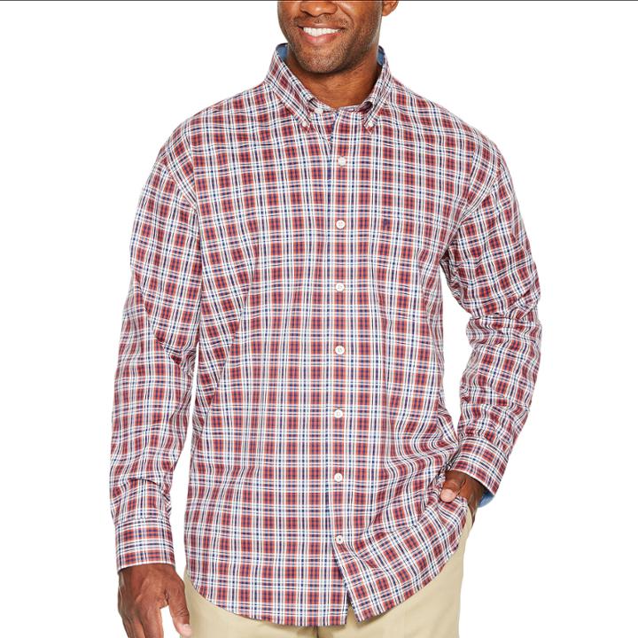 Izod Long Sleeve Plaid Button-front Shirt-big And Tall