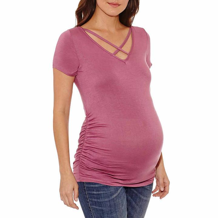 Planet Motherhood Short Sleeve Caged V-neck Tee -plus