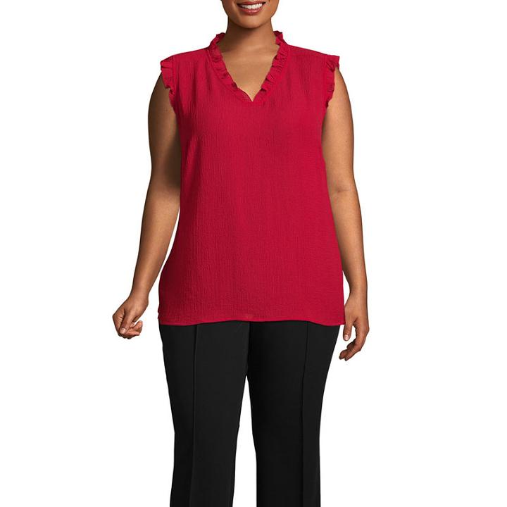 Liz Claiborne Sleeveless Ruffle Neck Woven Blouse- Plus
