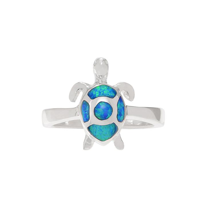 Genuine And Simulated Blue Opal Sterling Silver Turtle Ring