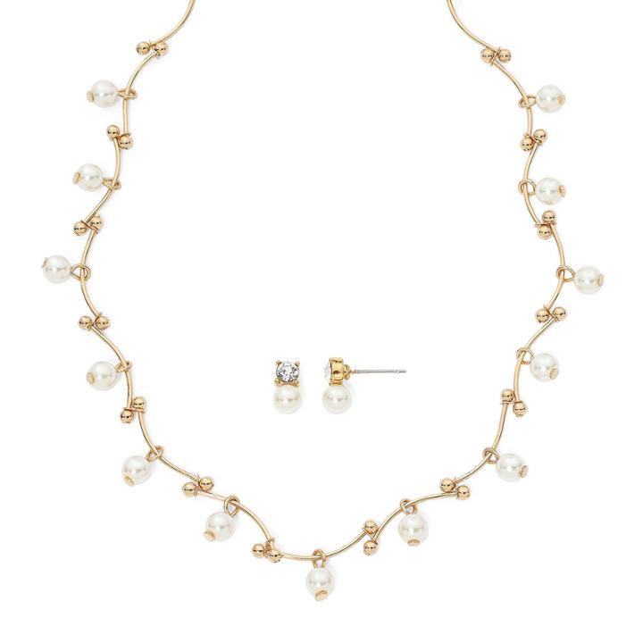 Vieste Simulated Pearl Earring And Station Necklace Set