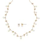 Vieste Simulated Pearl Earring And Station Necklace Set