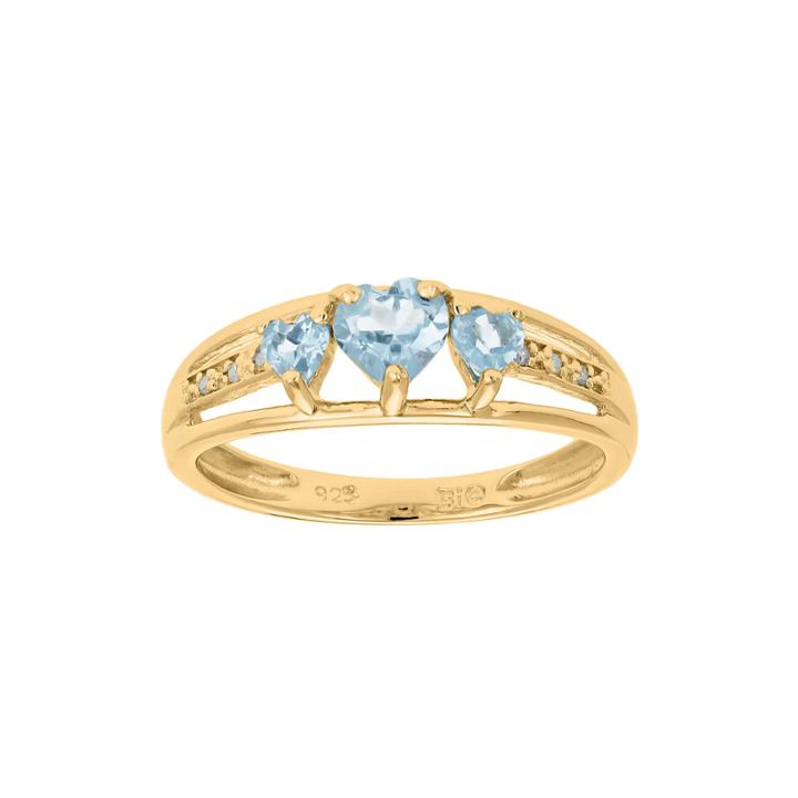 Lab-created Aquamarine And Diamond-accent 3-stone Heart Ring