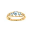 Lab-created Aquamarine And Diamond-accent 3-stone Heart Ring