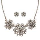 Liz Claiborne Marcasite Silver-tone Flower Earring And Necklace Set