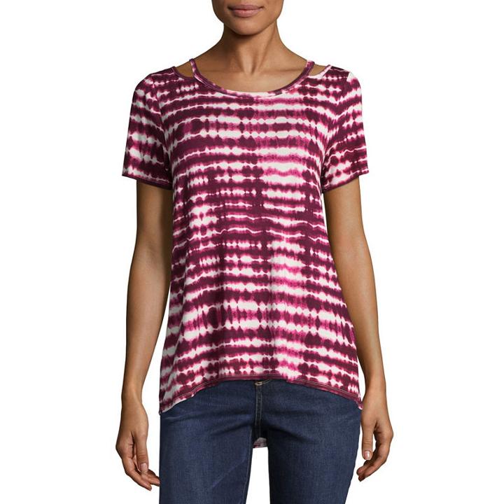 Eyeshadow Short Sleeve Split Crew Neck Tie Dye T-shirt-womens Juniors