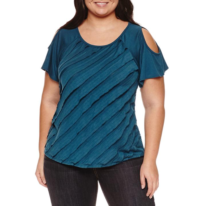 Alyx Short Cold Shoulder Ruffle Front Blouse-plus