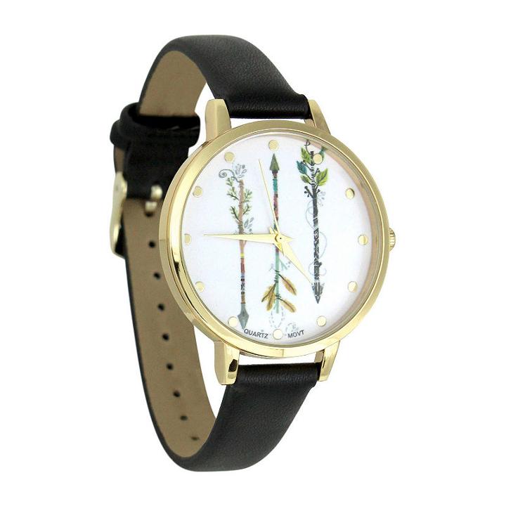 Decree Feather Arrows Dial Womens Black Strap Watch-pt5461gdbk