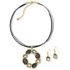 2-pc. Zebra-print Pendant Necklace & Earrings Gold-tone Jewelry Set