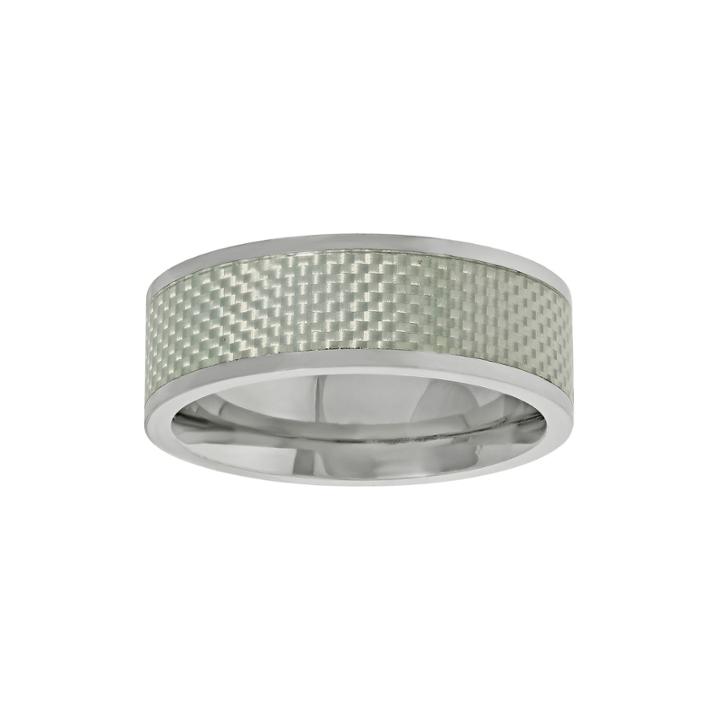Mens Titanium Band Ring With Silver Carbon Fiber Inlay