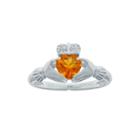 Heart-shaped Genuine Citrine And Diamond-accent Sterling Silver Claddagh Ring