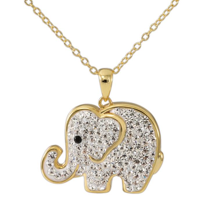 14k Yellow Gold Over Silver Crystal Elephant Pendant Necklace