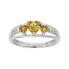 Genuine Citrine & Diamond-accent Heart-shaped 3-stone Sterling Silver Ring
