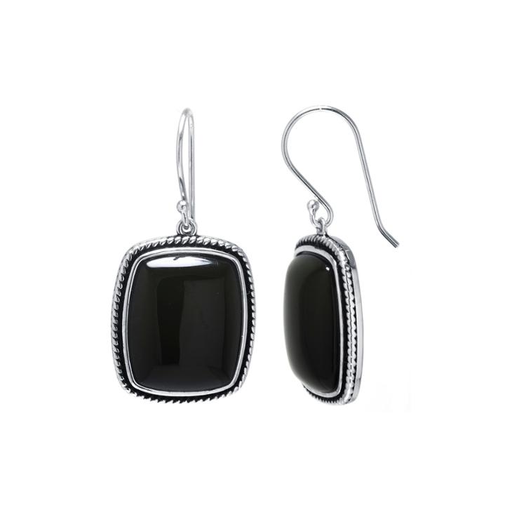 Genuine Black Onyx Sterling Silver Rectangular Drop Earrings