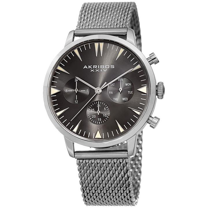 Akribos Xxiv Mens Silver Tone Strap Watch-a-1027ss