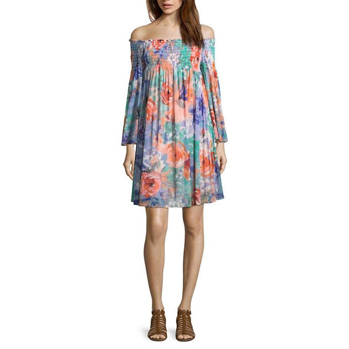 Spense Mesh Smocked Off The Shoulder Dress