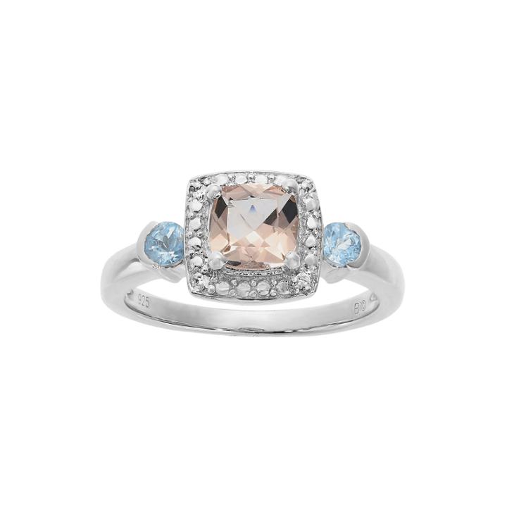 Genuine Morganite, Aquamarine And Diamond-accent Ring