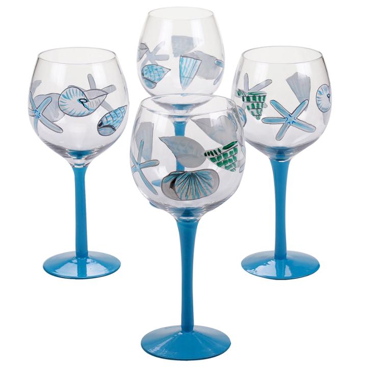 Certified International Sea Finds Set Of 4 Hand-painted Wine Glasses