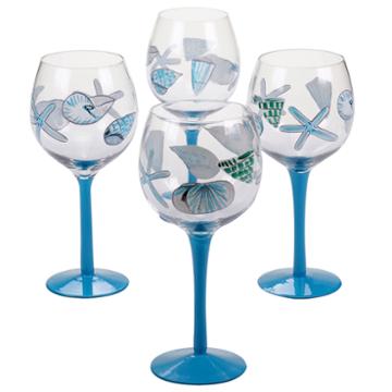 Certified International Sea Finds Set Of 4 Hand-painted Wine Glasses