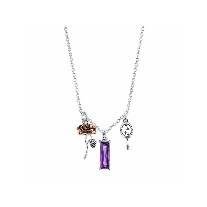 Disney Womens Purple Silver Over Brass Pendant Necklace