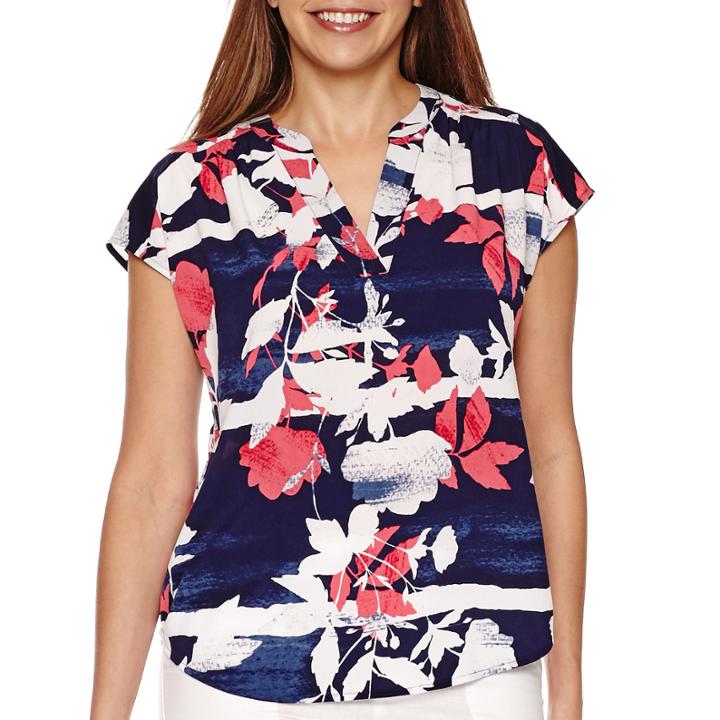 Liz Claiborne Sleeveless Extended Shoulder Print Top - Tall