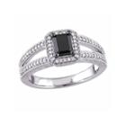Midnight Black Womens 7/8 Ct. T.w. Color Enhanced Emerald Black Diamond 10k Gold Engagement Ring
