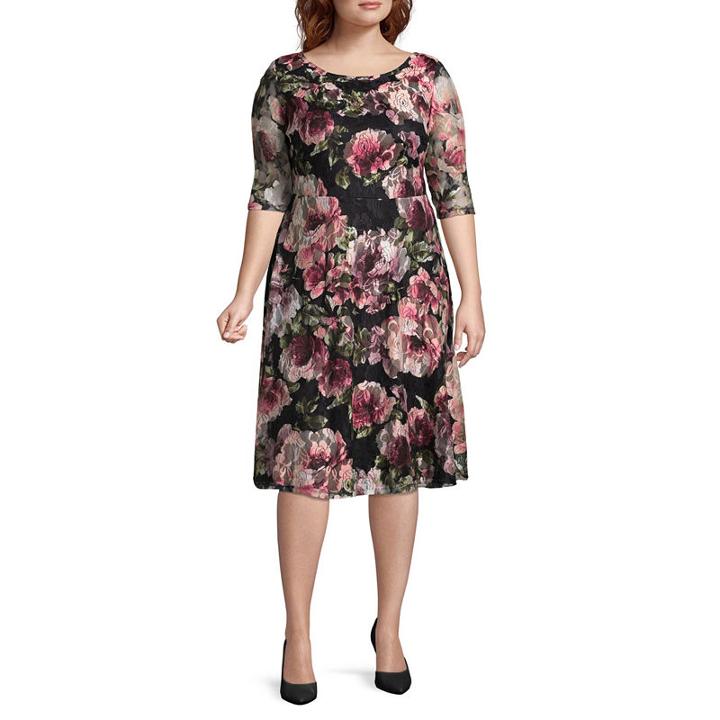 Melrose 3/4 Sleeve Floral Fit & Flare Dress - Plus