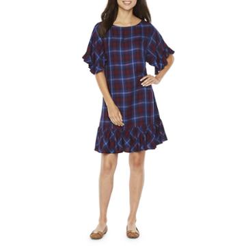 Vivi By Violet Weekend Short Sleeve Plaid Shift Dress