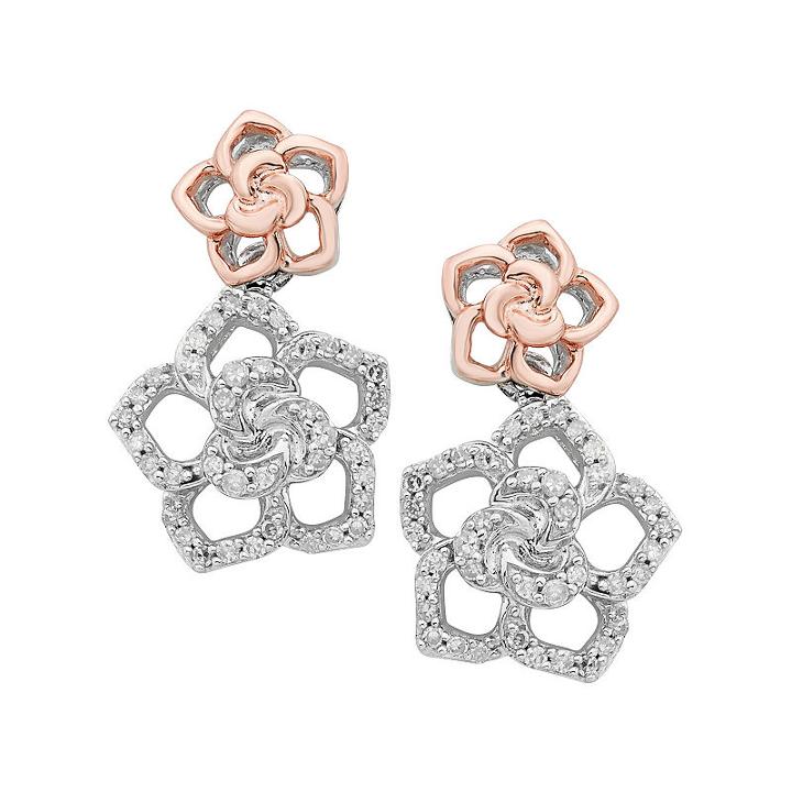 Enchanted Disney Fine Jewelry 1/4 Ct. T.w. White Diamond Sterling Silver & 14k Rose Gold Over Silver Drop Earrings