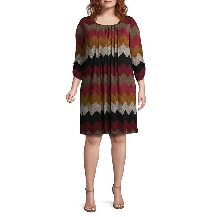 Perceptions Elbow Sleeve Chevron Shift Dress - Plus