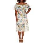 Studio 1 Short Sleeve Off The Shoulder Tie Waist Fit & Flare Dress-plus
