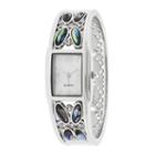 Womens Silver-tone And Abalone Bangle Watch
