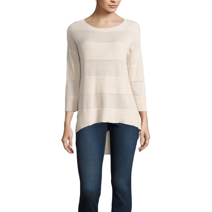 Stylus 3/4 Sleeve Round Neck Pullover Sweater-petites