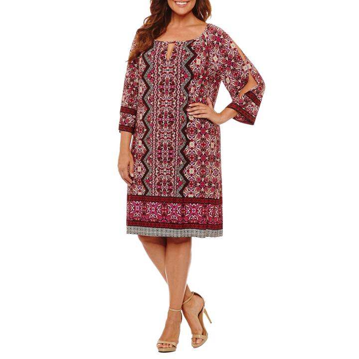 London Times 3/4 Sleeve Scroll Sheath Dress-plus