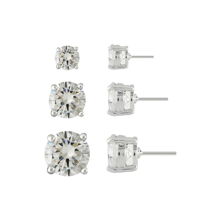 Monet 3-pr. Cubic Zirconia And Silver-tone Earring Set