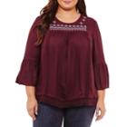 St. John's Bay 3/4 Sleeve Scoop Neck Embroidered Blouse-plus