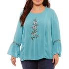 St. John's Baylong Sleeve Inset Lattice Embroidered Blouse - Plus