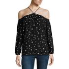Miss Chievous Long Sleeve Y Neck Woven Star Blouse-juniors