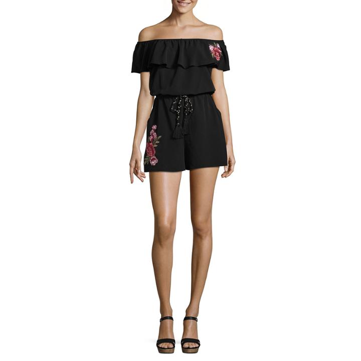 Eyeshadow Short Sleeve Embroidered Romper-juniors