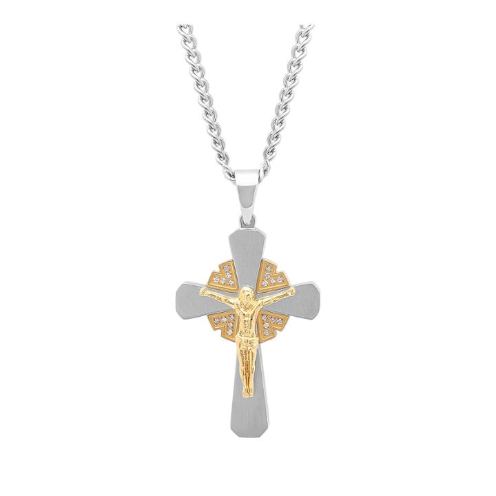 1/10 Ct. T.w. White Diamond Stainless Steel Crucfix Pendant Necklace
